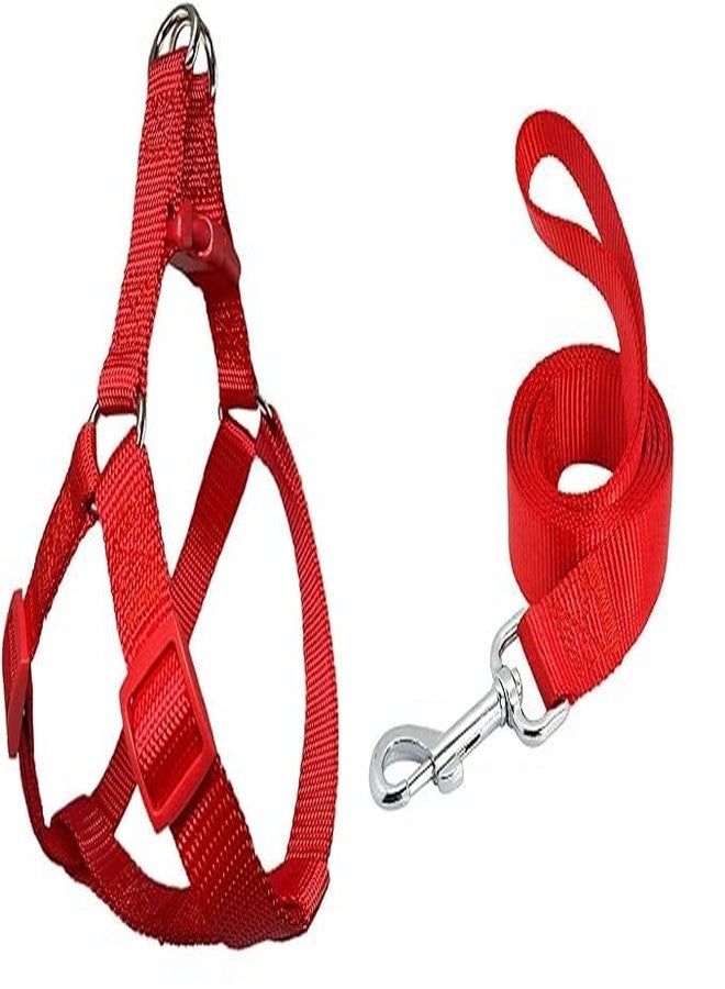 Pups&Pets 15 MM Nylon Leash with Harness 0.5 Inch Adjustable Nylon Harness Set Suitable for Training/Walking Small Breed Dog and Puppies (Red) - Image 1